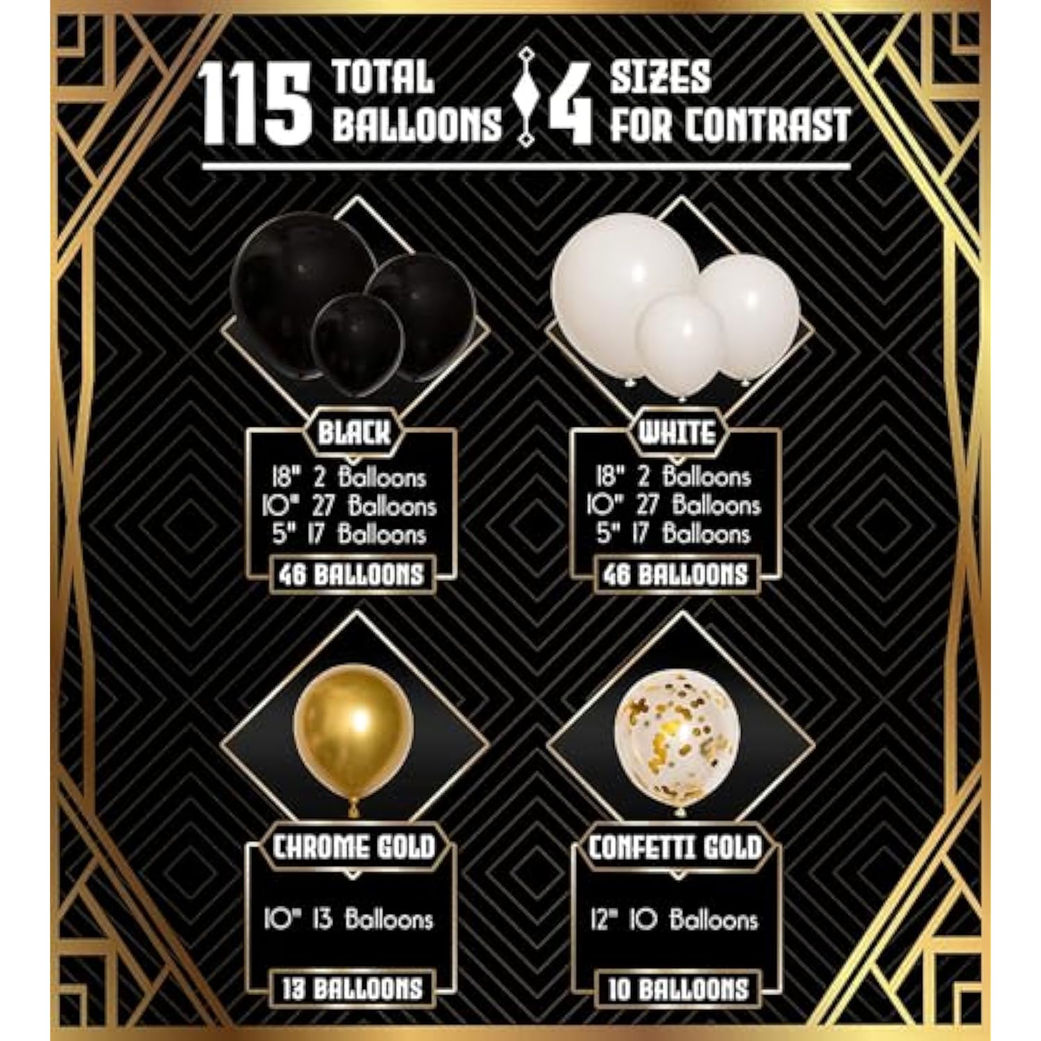 4 Sizes – Black White Gold Balloon Garland Kit & Arch For New Years, G