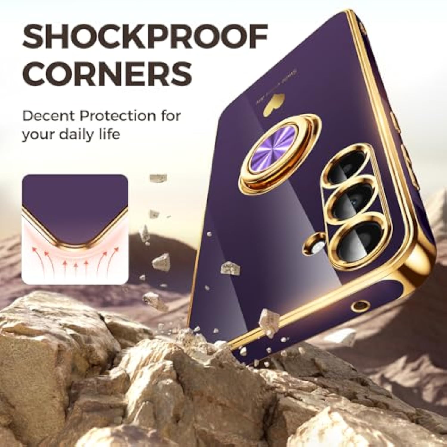 Samsung Galaxy A35 Case with 2 Screen Protectors, 360° Ring Holder, Purple
