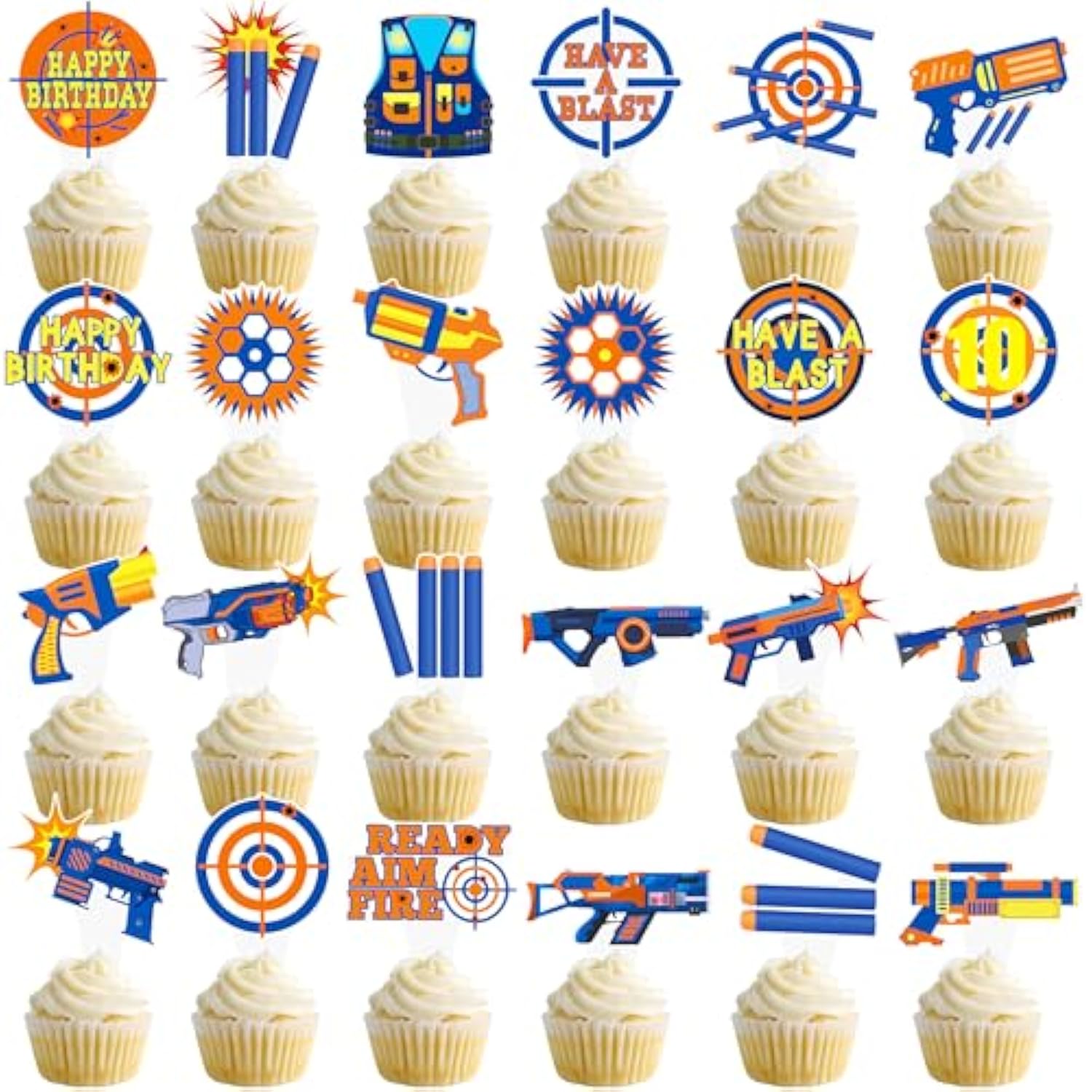 48pcs Dart War Cupcake Toppers for Game-Themed Birthday & Baby Shower Decor