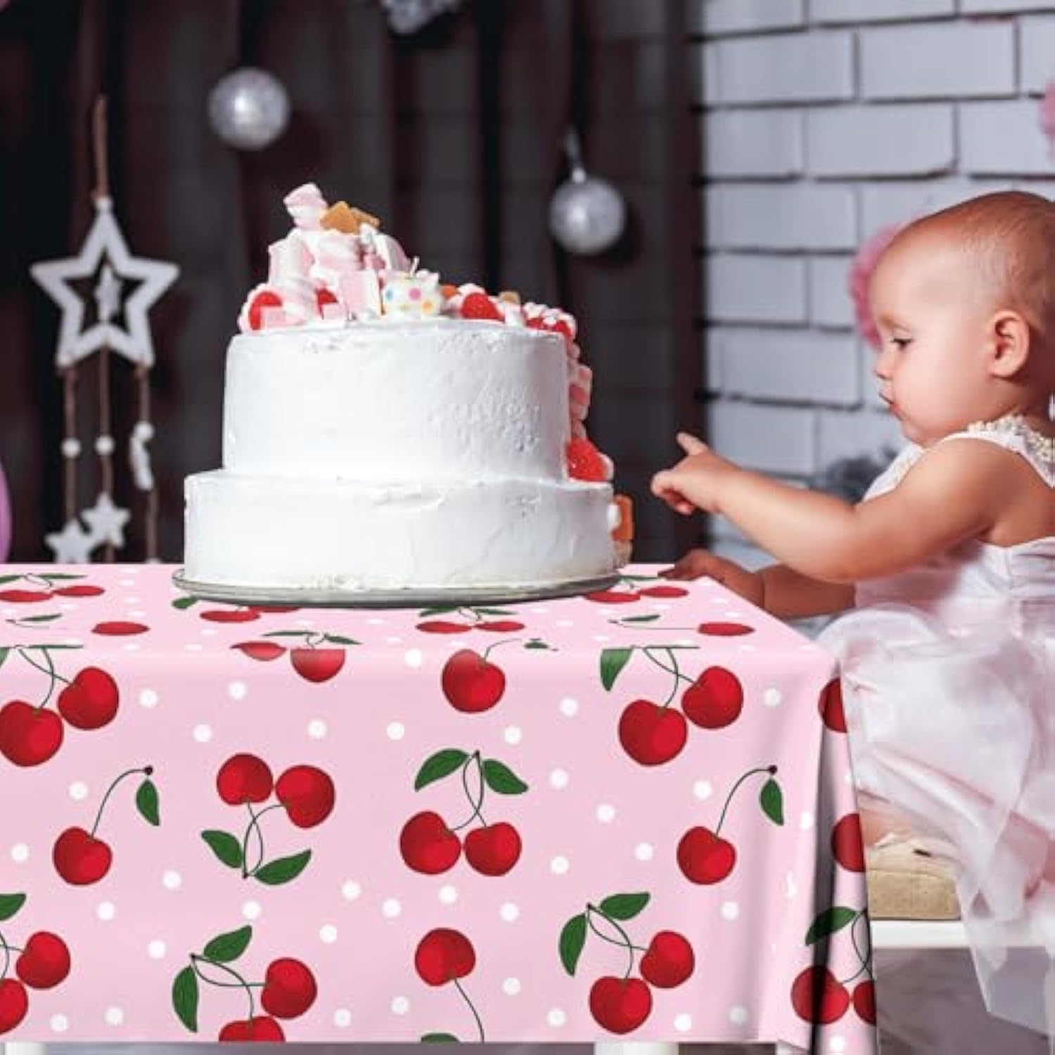 Cherry Tablecloth Birthday Party Decoration, 3Pcs Cherry Plastic Table Clothes Disposable Pink Table Cover For Cherry Decor, Cherry On Top Baby Shower, Wedding Bridal Shower Party Supplies