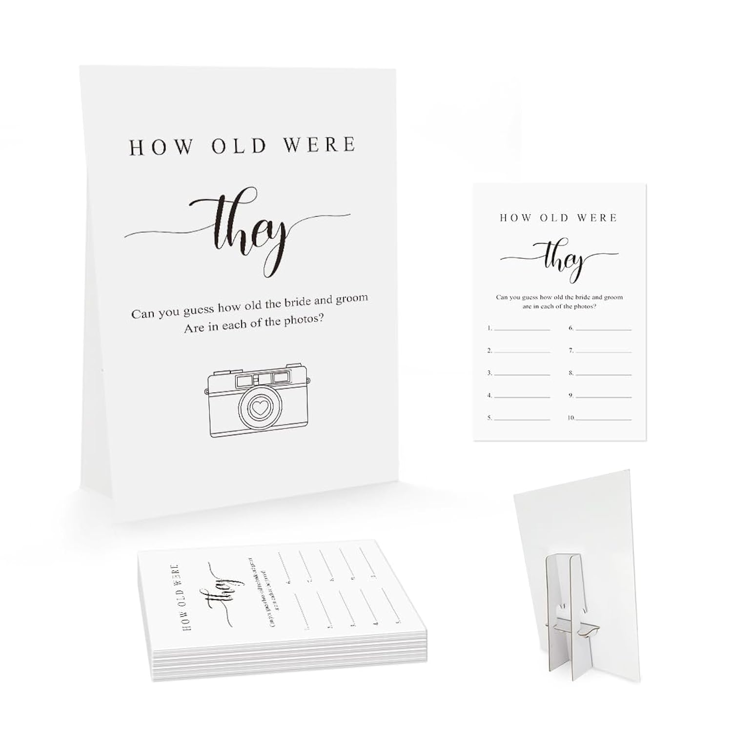Minimalist How Old Were They Bride & Groom Game, Guessing The Age Photo Game, Bridal Shower Wedding Shower Games (1 Sign And 30 Cards)-Bng07