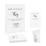 Minimalist How Old Were They Bride & Groom Game, Guessing The Age Photo Game, Bridal Shower Wedding Shower Games (1 Sign And 30 Cards)-Bng07