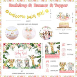 140pcs Pink Safari Baby Shower Decor Jungle Theme Balloons Backdrop & More