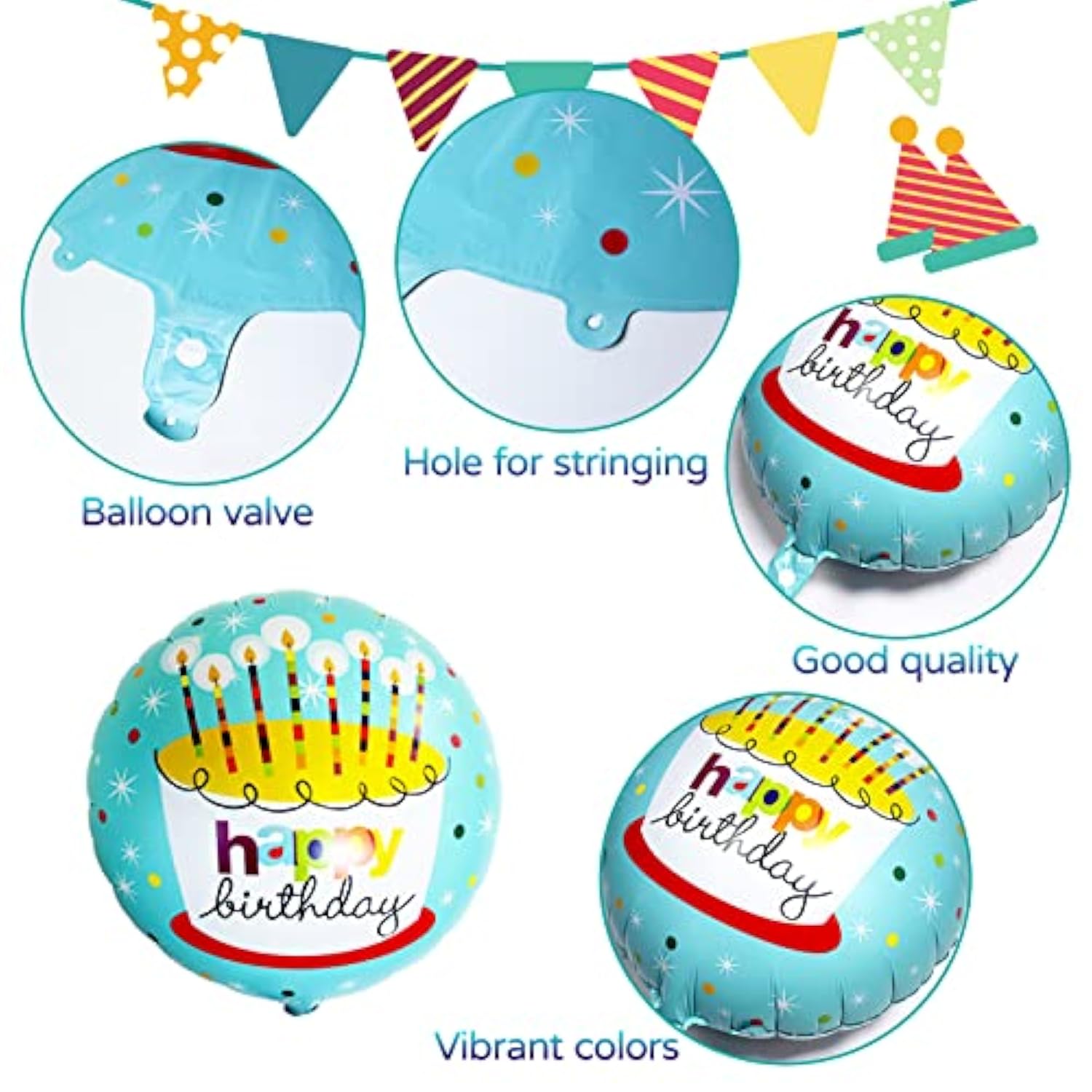 24Pcs 18" Happy Birthday Foil Balloons – Round Helium Mylar Balloons with 12 Fun Designs
