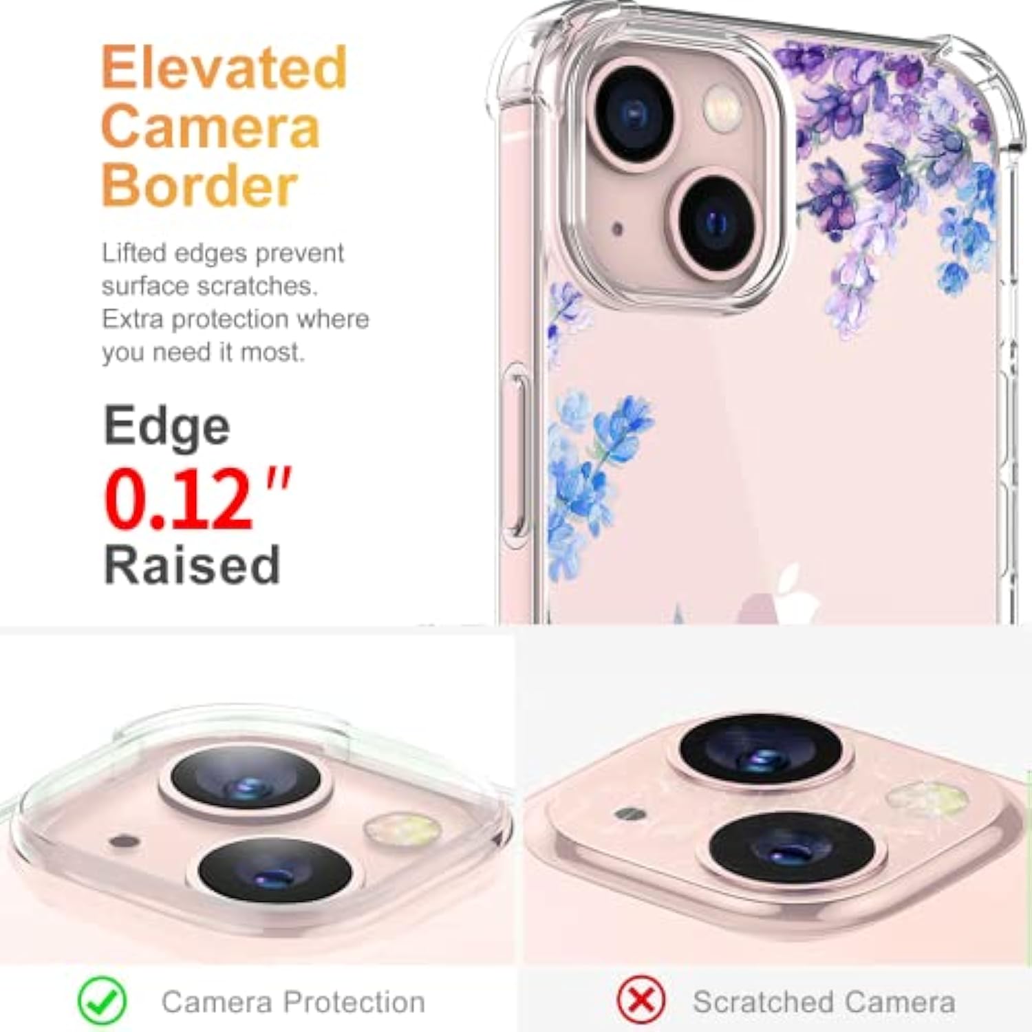 Flower Designed For Iphone 13 Case[With Screen Protector], Floral Clear Women Phone Case Shockproof Protective Soft Tpu Bumper Cover 6.1 Inch 2021 (Lavender/Purple)
