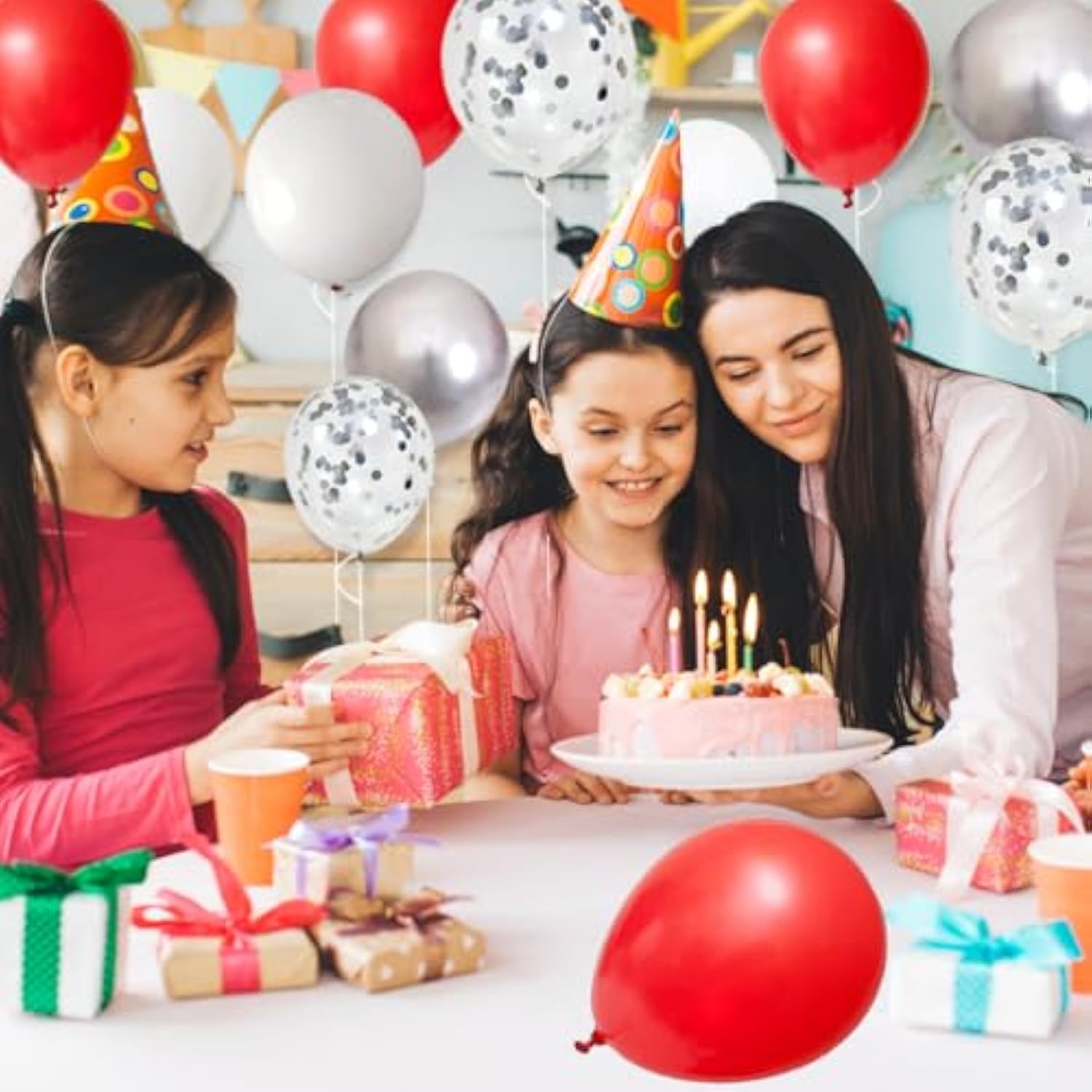 Red White Silver Balloon Garland Arch Kit, 122Pcs Red White Balloons Metallic Silver Balloons For Brithday Wedding Anniversary Engagement Bridal Shower Christmas Party Decorations