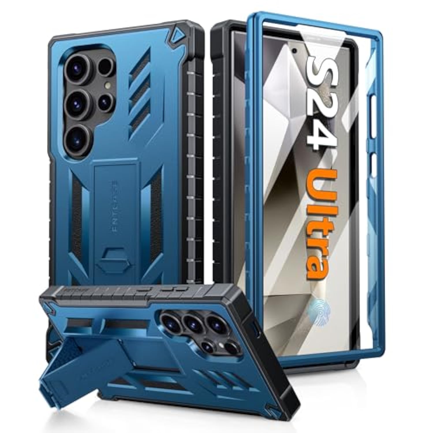 For Samsung Galaxy S24-Ultra Case: Military Grade Drop Proof Protection Cases With Kickstand | Shockproof Rugged Hard Phonecase Heavy Duty Matte Textured Protective Cover - 6.8 Inch Blue