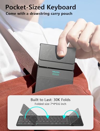 Bluetooth 5.0 Foldable Keyboard With Trackpad & Numpad, Full-Size Travel Portable Keyboard For Ipad Tablet Laptop Pc Smartphone Windows Ios Android, Triple Device Pairing, Khaki