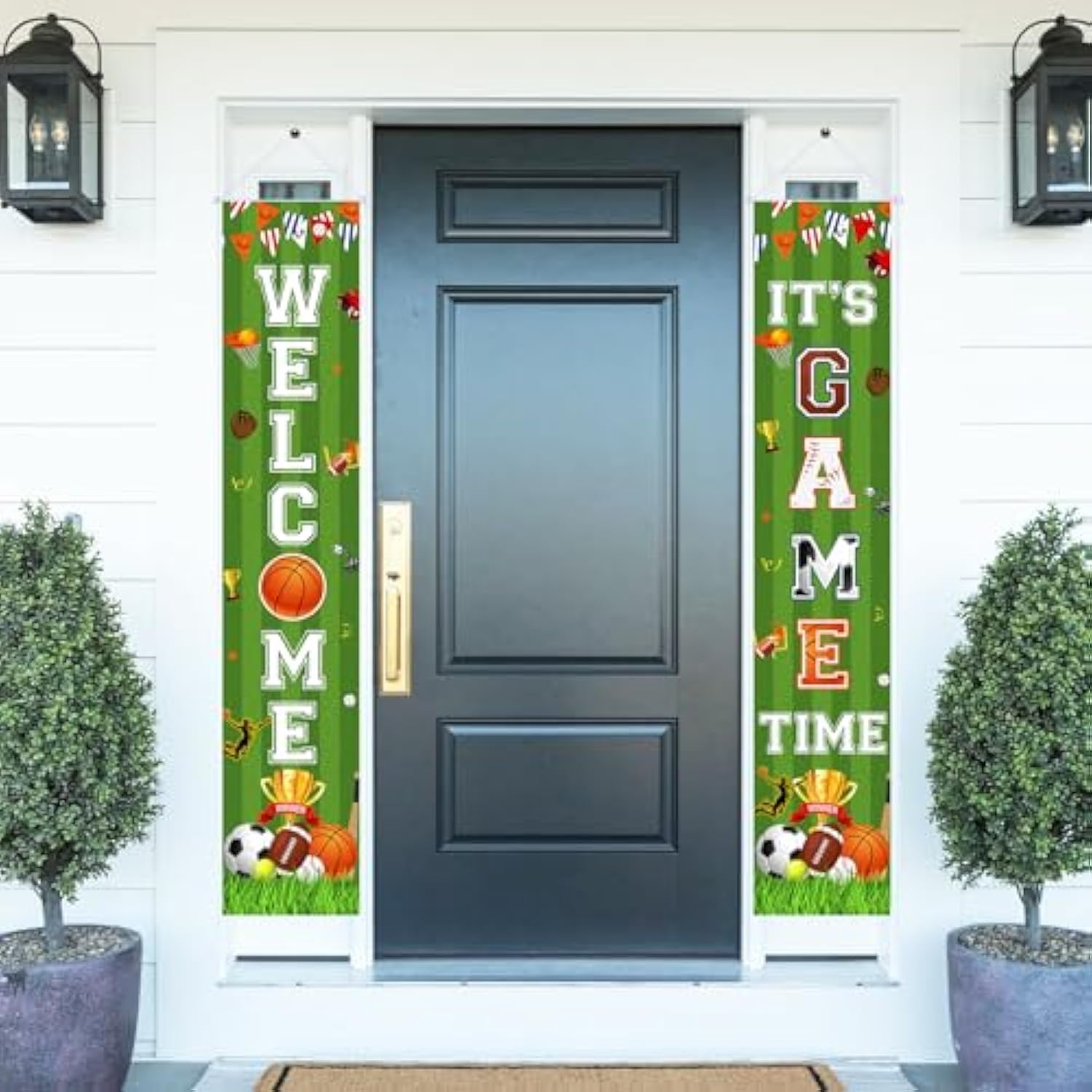 Sports Door Banner Party Decorations, Sports Theme Party Supplies With Welcome And It’S Game Time Porch Sign - Football Basketball Baseball Soccer Wall Hanging Decors