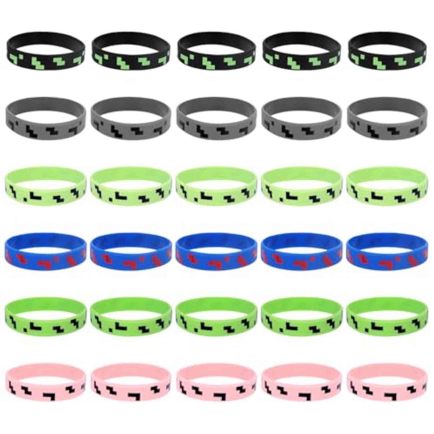 30Pcs Pixel Silicone Bracelets, Pixel Theme Party Favors Funny Game Themed Wristbands For Birthday Party Celebration Decorations Supplies