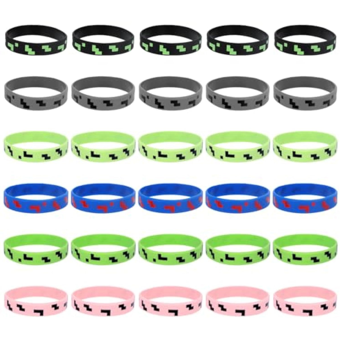 30Pcs Pixel Silicone Bracelets, Pixel Theme Party Favors Funny Game Themed Wristbands For Birthday Party Celebration Decorations Supplies