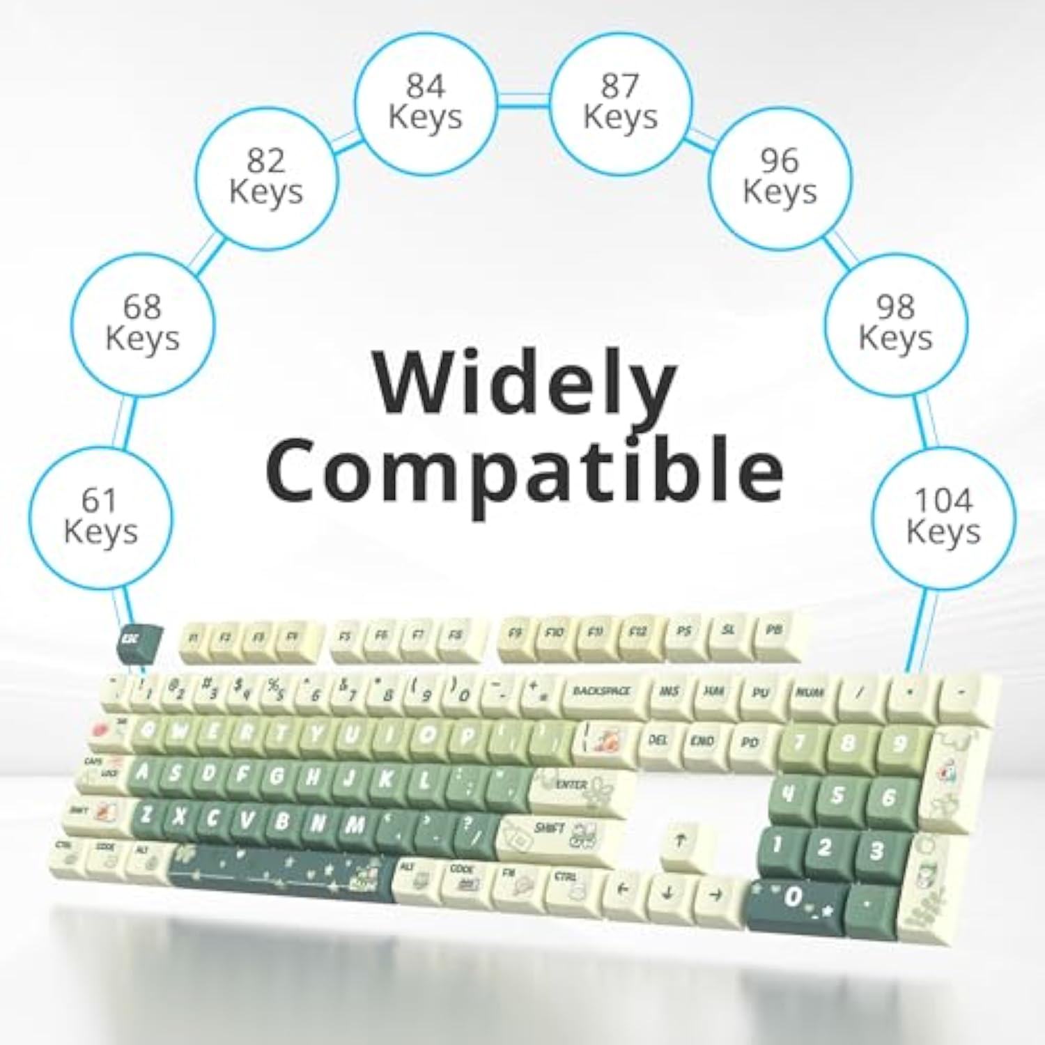 133 Keys Xda Profile Green Keycaps 75 Percent Cute Pbt Keyboard Caps With Iso