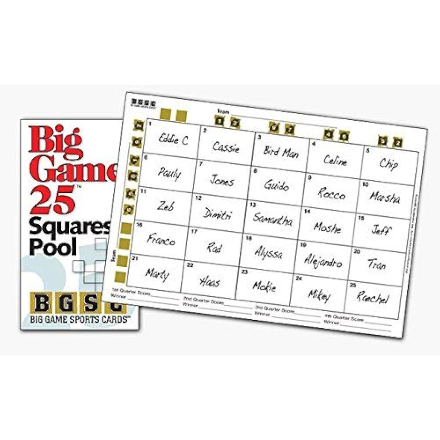 Big Game Sports Cards, Inc. 25 Squares Pool, 10 Pack. Made In Usa. Perfect For Football Games, Basketball Games, And Parties - Scratch Off Cards For Sports Game Betting And Fundraisers.