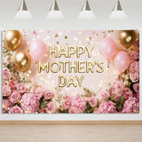 Happy Mothers Day Banner Backdrop Pink Floral Mother's Day Decorations Banner Thank You Mom Mother Day Party Supplies Photo Booth Props 70.8 x 43.3 Inch
