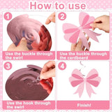 Pink Bow Birthday Party Decorations Pink Glittery Happy Birthday Banner Garland Bow Hanging Swirls And Honeycomb Balls Coquette Birthdays Decor For Women Girls Birthdays Party Supplies