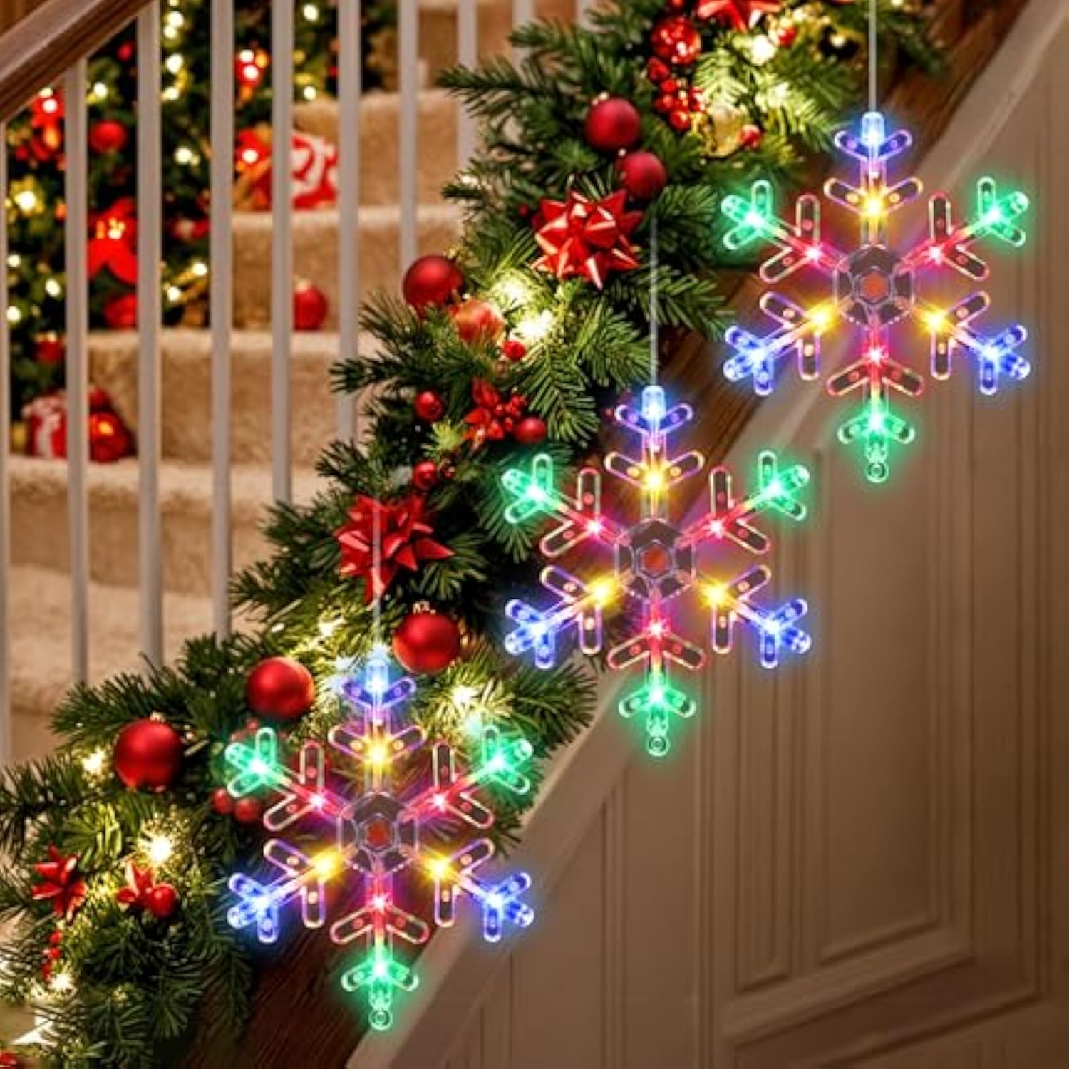 [Timer] Christmas Window Decorations, 3 Pcs Snowflake Christmas Window Lights With Suction Cup, Battery Operated Snowfla