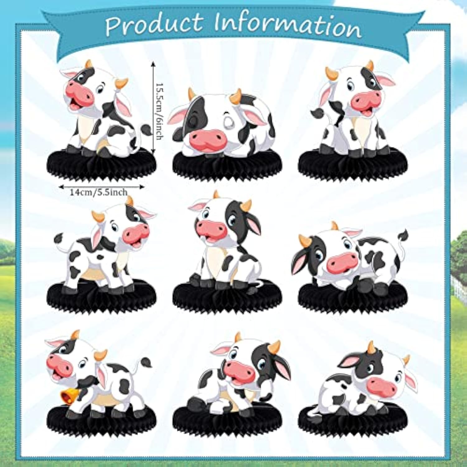 9 Pcs Cow Honeycomb Centerpieces Farm Animal Table Decorations for Parties