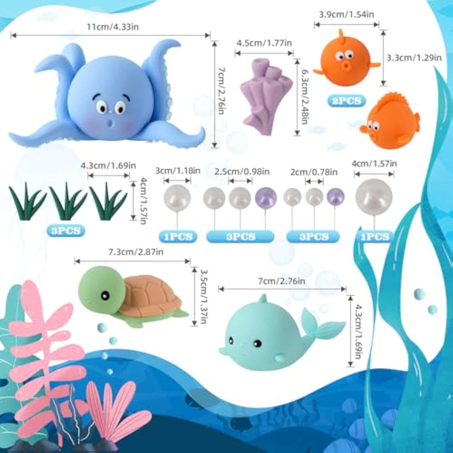 17 Pcs Under The Sea Cake Decorations Ocean Animals Cake Topper With Cake Balls Decorations For Under The Sea Theme Boys Girls Baby Shower Birthday Party Supplies