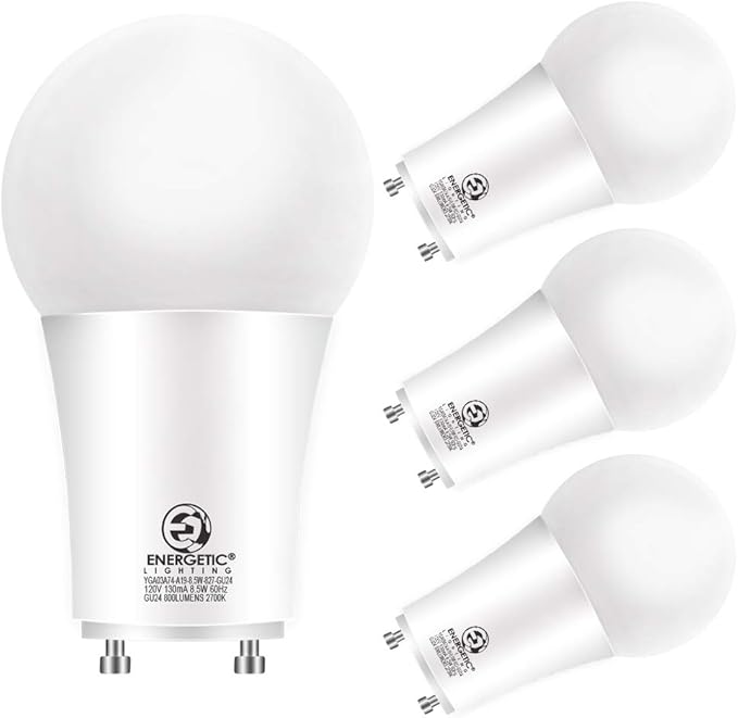 GU24 LED Light Bulbs 4 Pack A19 60W Equivalent 2700K Soft White 800 Lumens UL Listed