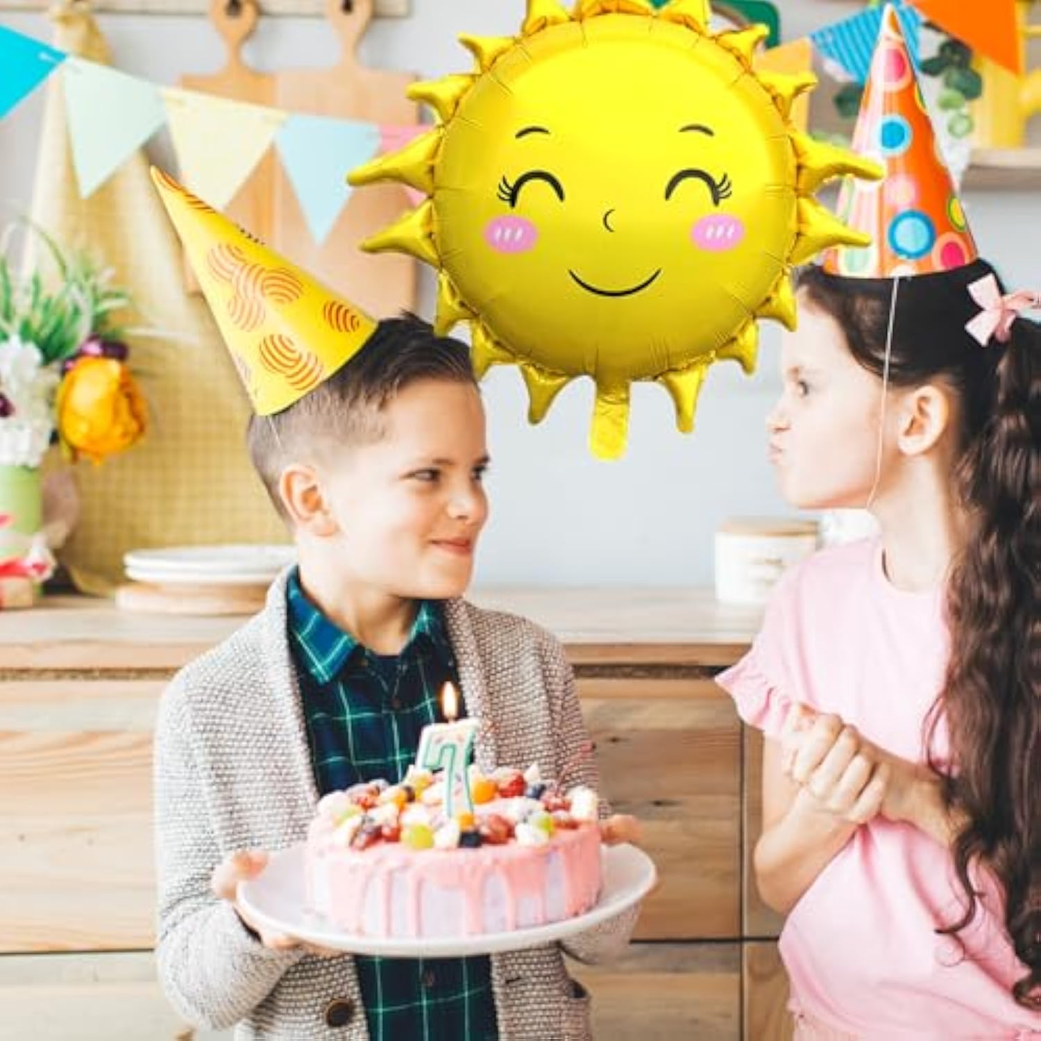 Sun Balloons, 30" Large Sun Party Decorations Sun Foil Balloons For 1St Birthday Baby Shower Summer Themed Party Birthday Decorations, Yellow, 6Pcs