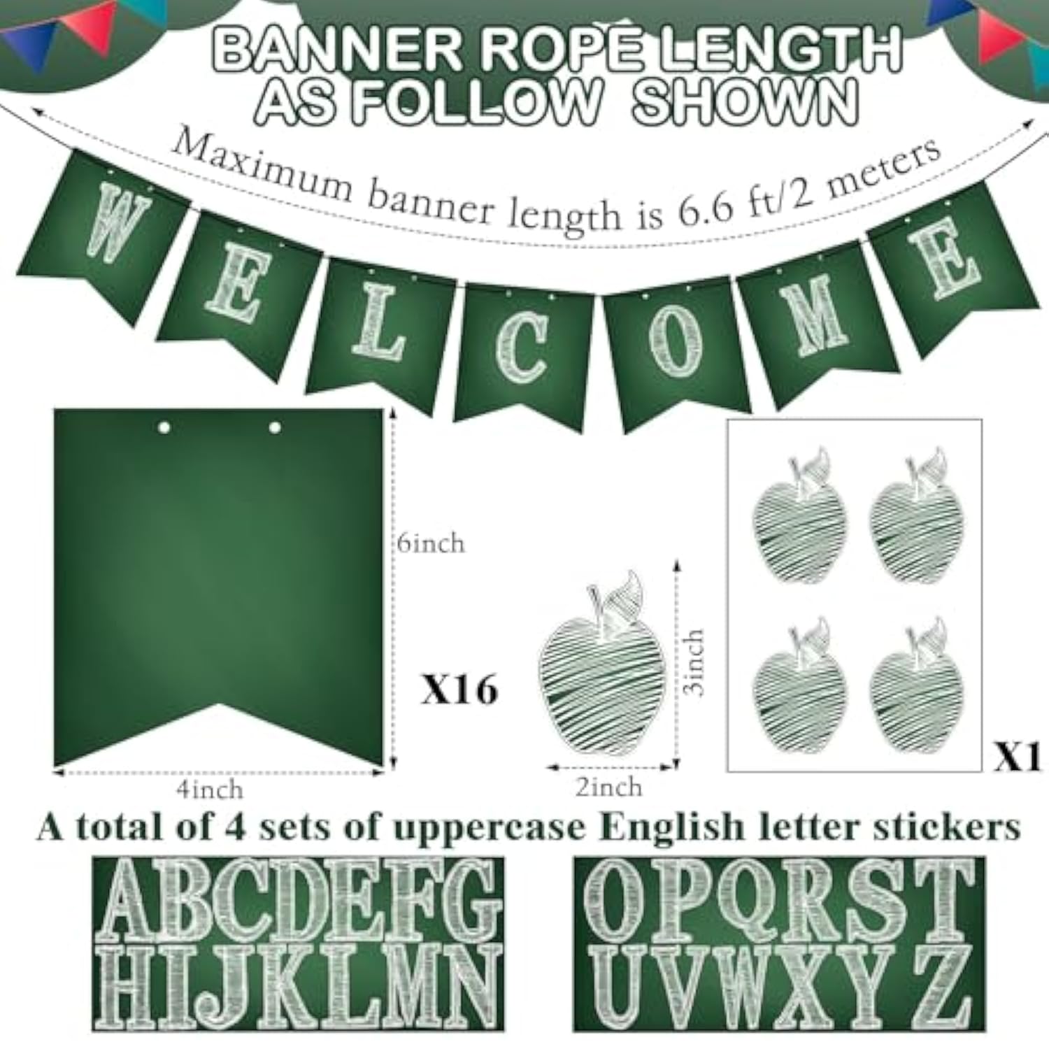 Classroom Decor Diy Banner, Welcome Back To School Party Supply Custom Hanging Bunting Garland Kit With Letters For First Day Of School Ambience Celebration Decoration(Green,Blackboard)