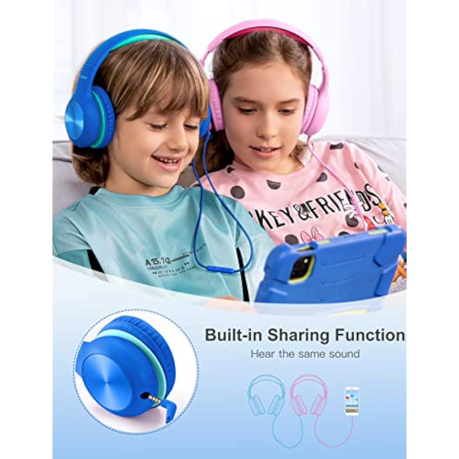 Kids Headphones, Over-Ear Headphones Bluetooth Wireless Kids With Mic, 85/93Db
