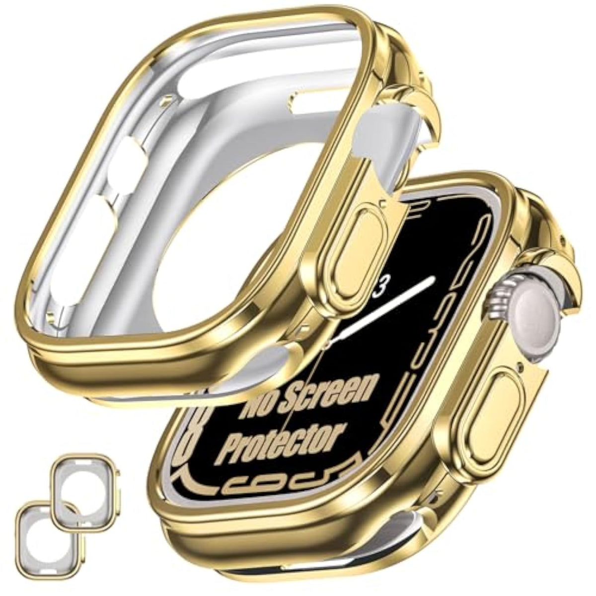 [2 Pack] Bumper Case For Apple Watch 49Mm, [No Screen Protector] Slim Soft Tpu Shockproof Case Cover Bumper Protector Accessories For Iwatch Ultra 3/Ultra 2/Ultra, 49Mm Gold+Gold