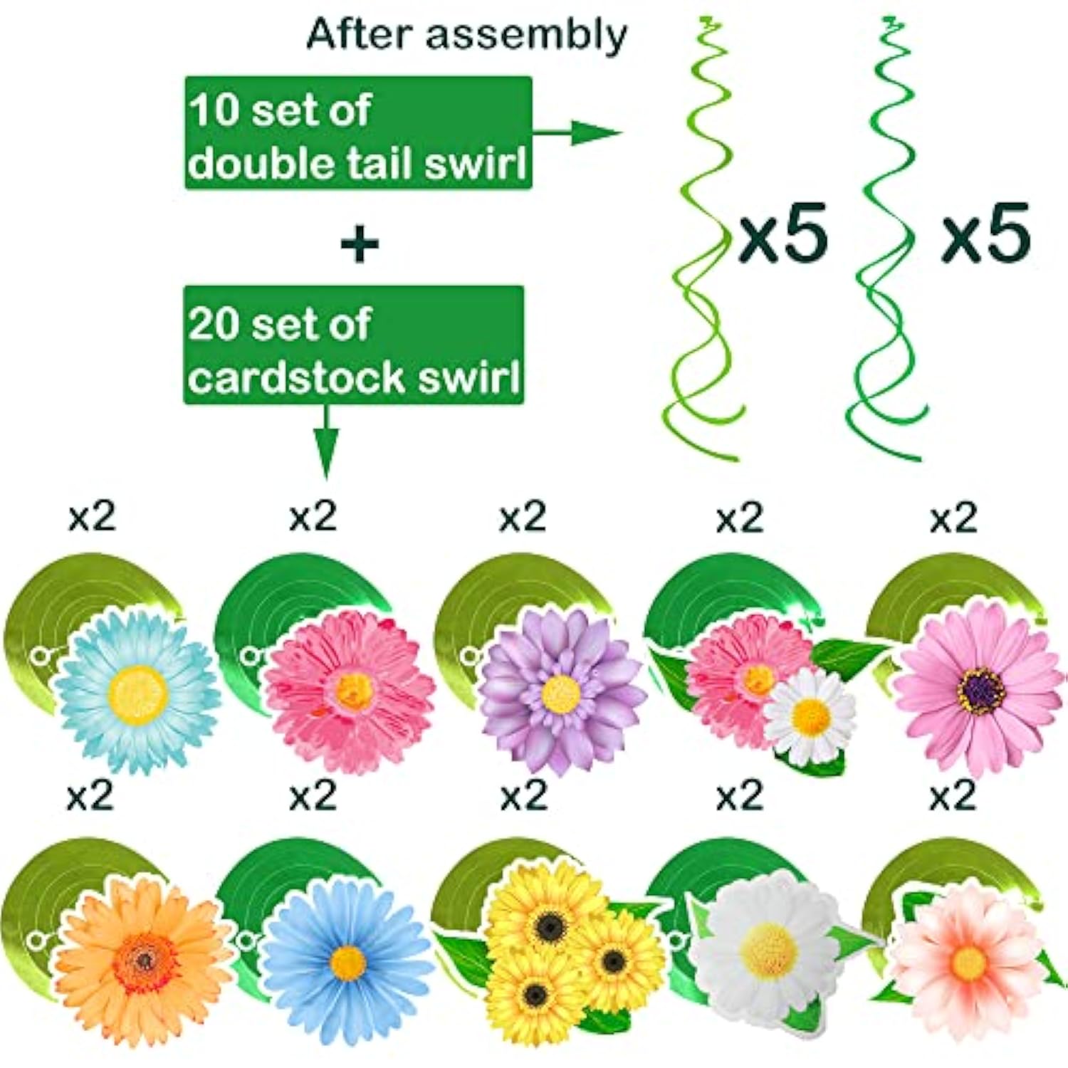 Spring Flower Birthday Party Decorations,30 Set Summer Party Hanging Swirl Ceiling Decorations For Classroom Office Mother Day Decor