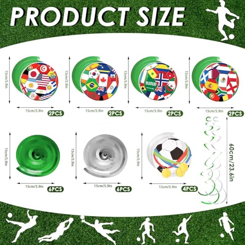 24pcs Soccer Hanging Swirls for Party Decorations, 12Pcs Soccer Flag Hanging Swirls and 12pcs Hanging Swirls for Soccer Birthday Party Home Sports Club Bar Decorations