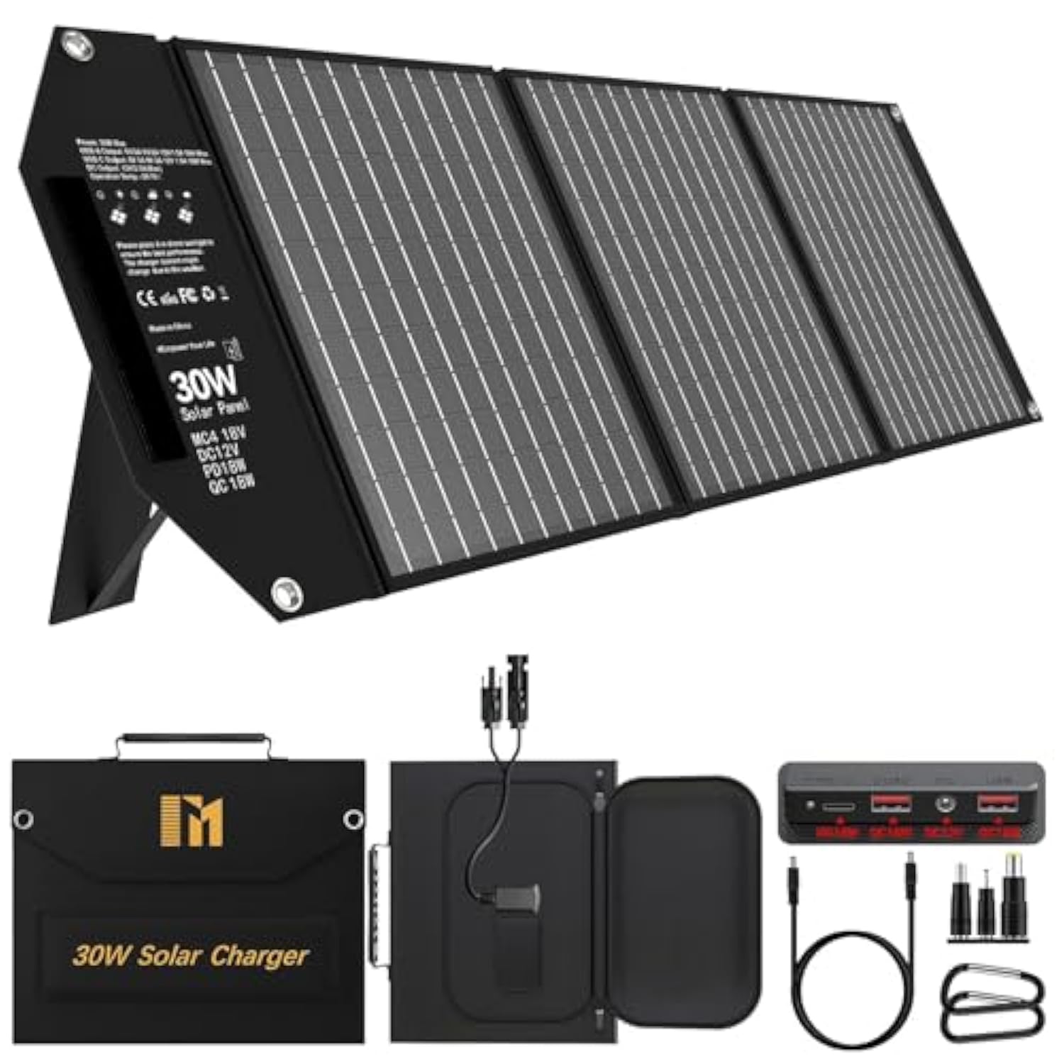 30W Portable Solar Charger Foldable Solar Panel With Usb C And Usb A 18V Mc4 12V Dc For Camping Backpacking Travel Fast Charging For Iphone Lg Google Cell Phone Power Bank Generator Power Station