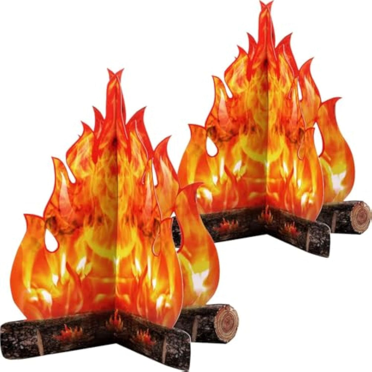 2 Set Fake Fire Fake Flame Camping Decoration 3D Cardboard Campfire Centerpiece Artificial Flames Campfire Party Decoration For Camp Bachelorette Christmas Party(16 X 13 Inch,Gold Orange)
