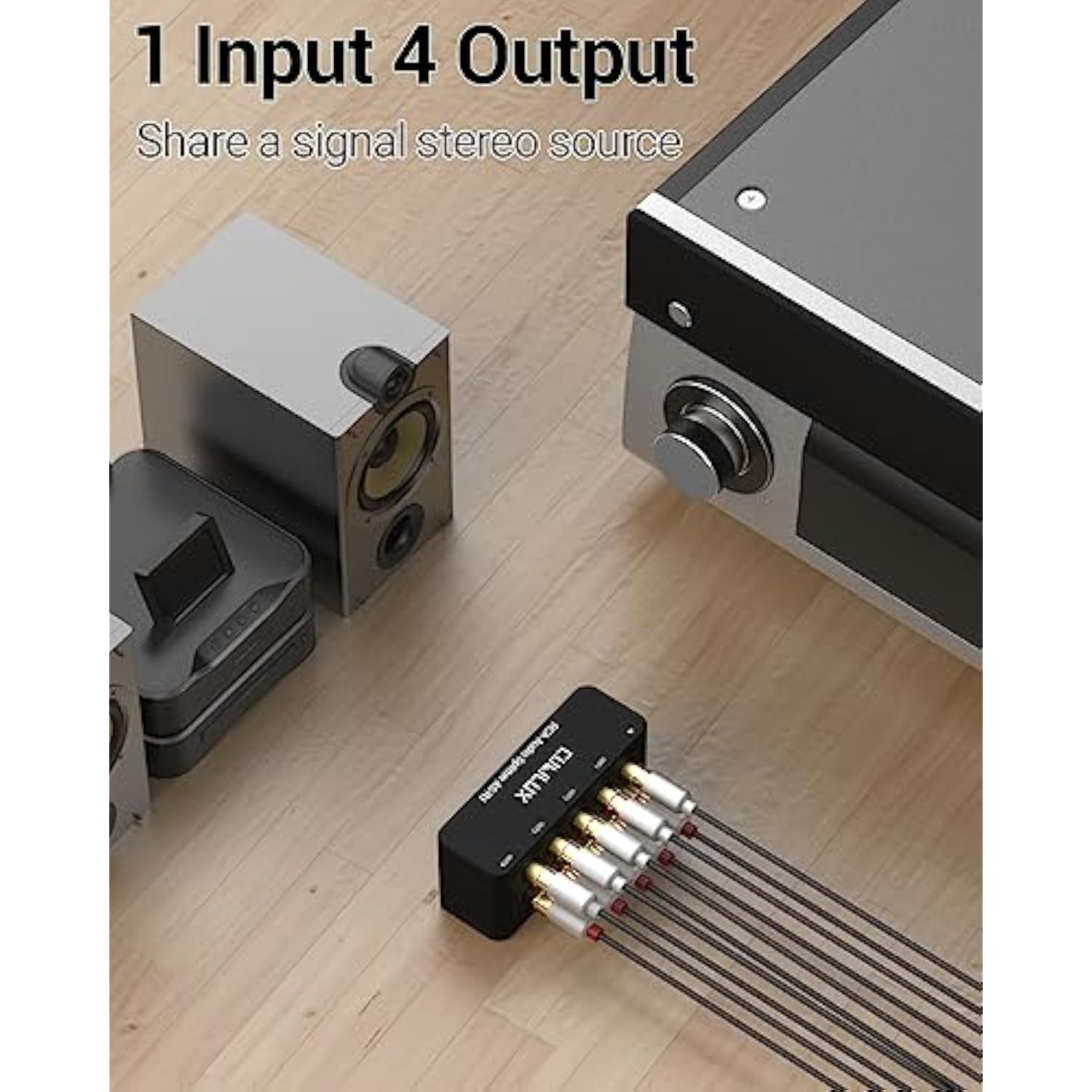 As-R1 4 Way Rca Audio Splitter Box, 4-Channel Stereo Rca Splitter, Passive Aud