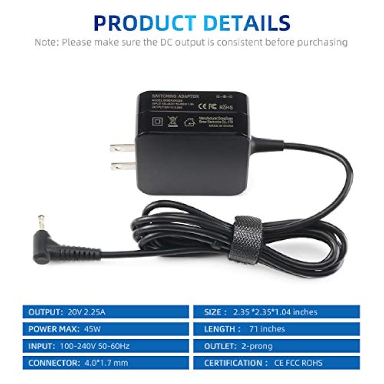 45W 20V 2.25A Ac Adl45Wcc Adapter Charger For Lenovo Ideapad 510-15Isk 510-15I