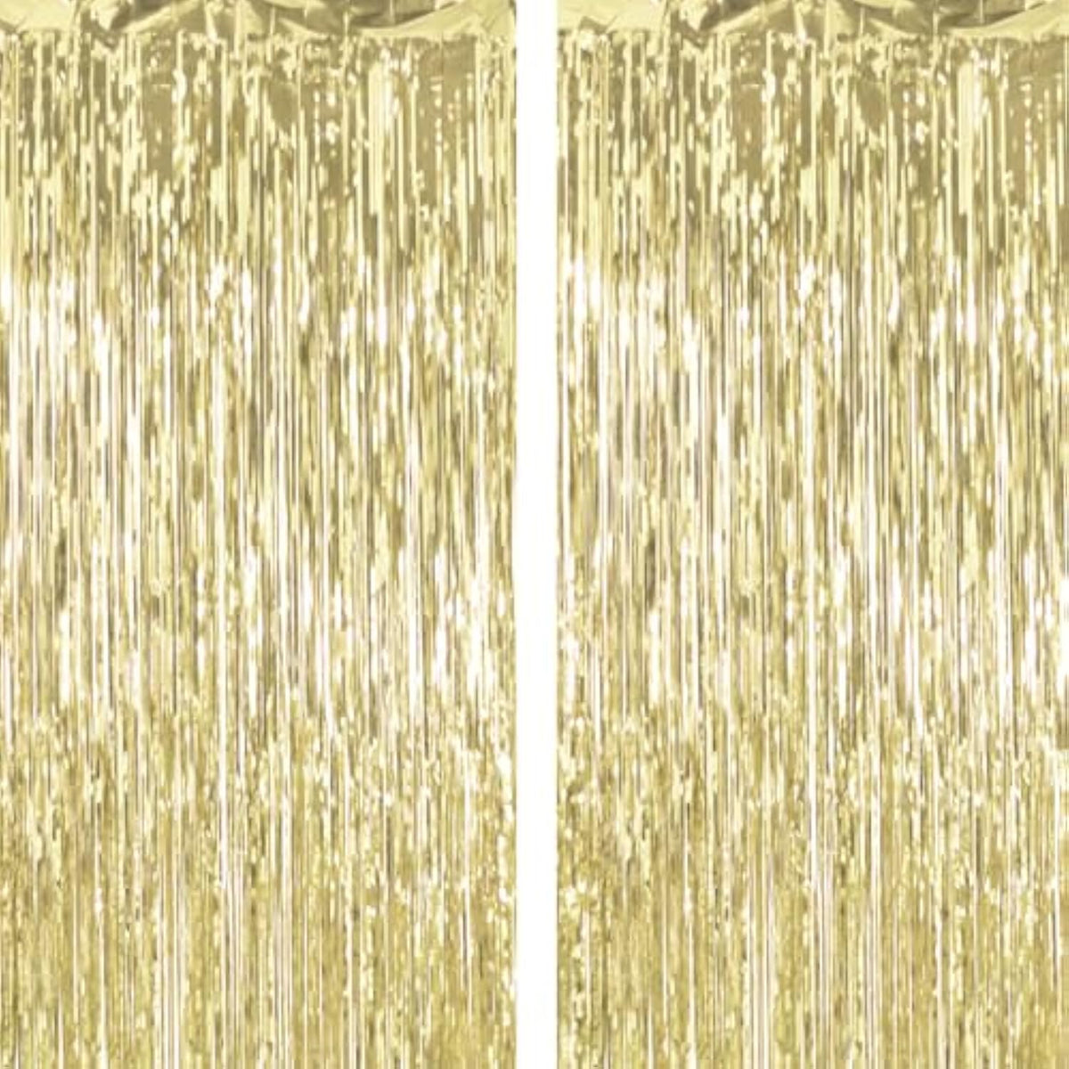 2 Pack Thickened Light Gold Metallic Foil Fringe Curtains Streamer Rip Resistant Shimmer Tinsel Photo Booth Backdrop For Birthday Wedding Christmas Bachelorette Party Decorations 3.28Ft X 6.56Ft