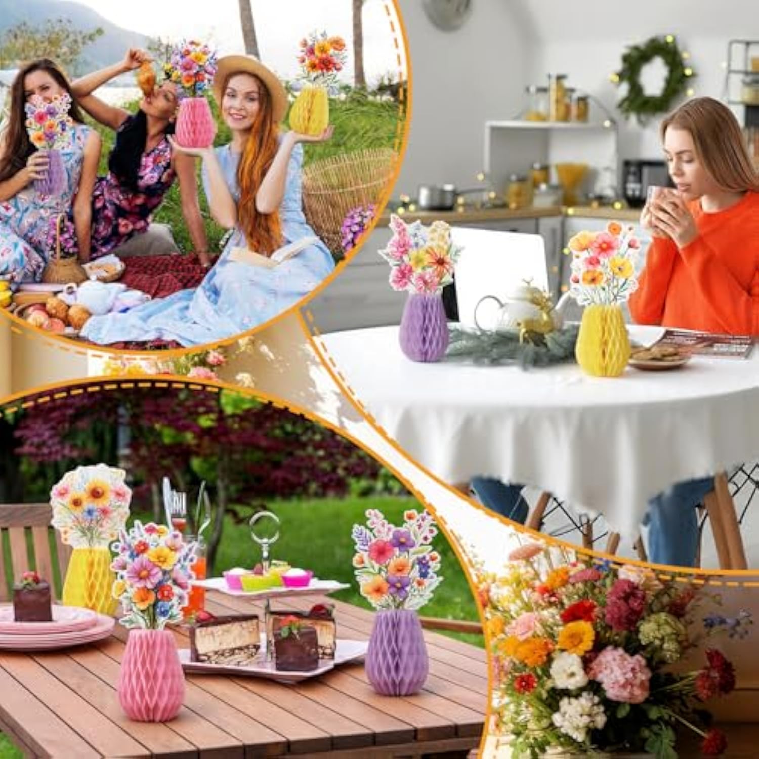 9 Pcs Wildflower Honeycomb Table Centerpieces Wildflower Birthday Party Decorations Spring Floral Table Centerpieces Paper Honeycomb Decor For Birthday Baby Shower Supplies Office