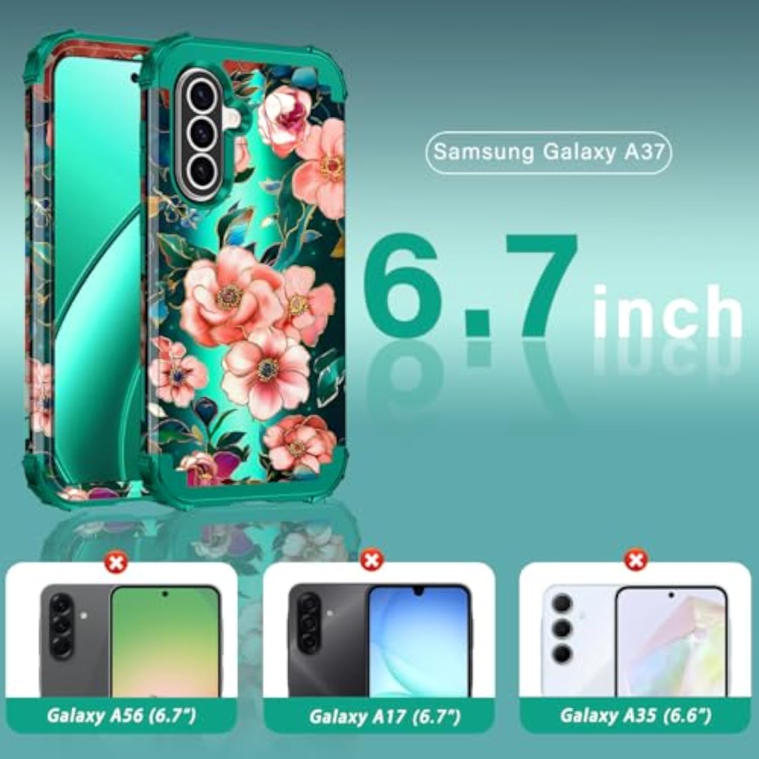 Galaxy A37 5G Case, Three Layer Heavy Duty Shockproof Protection Hard Plastic+Soft Silicone Full Body Drop Protective Case for Samsung Galaxy A37 5G 6.7 inch, Light Pink Flower
