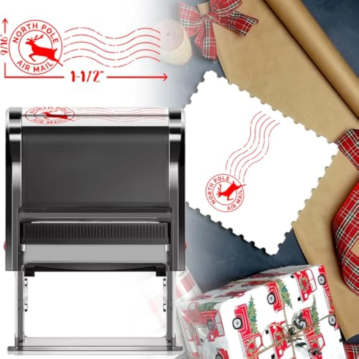 Christmas Self-Inking Stamps - North Pole, Reindeer, Air Mail, Winter Holiday - Custom Stamps For Christmas