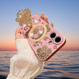 For Samsung Galaxy A16 5G Case For Women Girls With Phone Charm Strap[Compatible With Magsafe] [Camera Lens Protector][Bling Diamond Flower Kickstand] Cute Girly Phone Case For Samsung A16 5G Pink