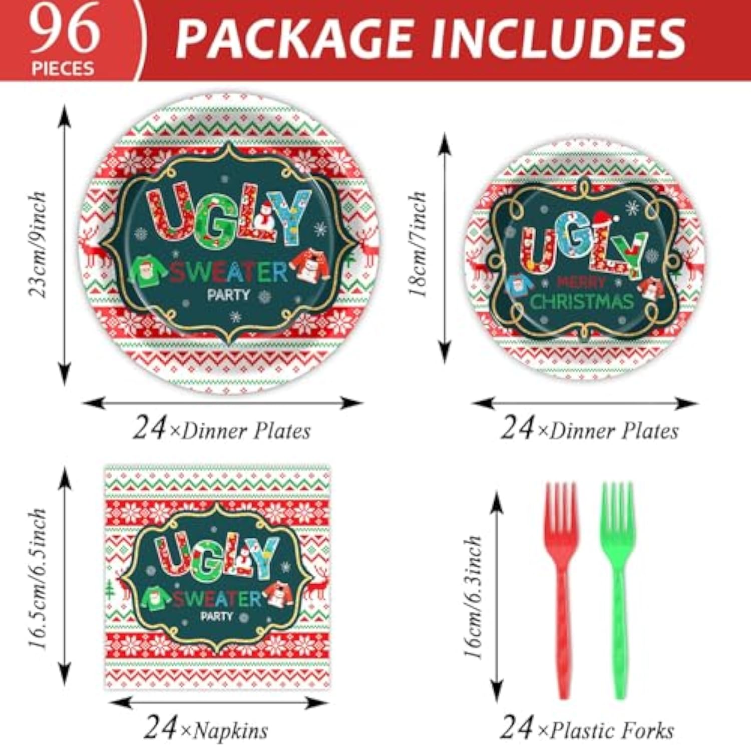 Merry Christmas Ugly Sweater Party Supplies Tableware Set For 24 Guests Xmas Tacky Sweater Birthday Party Paper Plates Napkins Decorations For Kids Boys Girls Baby Shower