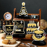 12 Pcs Retirement Party Decorations Honeycomb Gold Glitter Retirement Table Centerpieces 3D Double Sided Hello Pension Table Decoration Topper for Men Women Party Favors Supplies