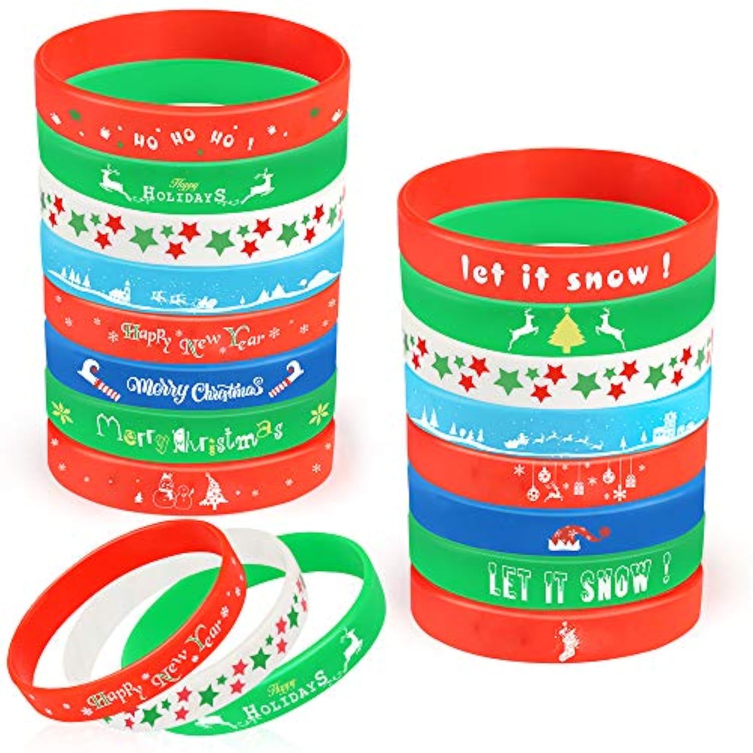 40-Pack Christmas Silicone Bracelets for Kids and Adults Party Favors