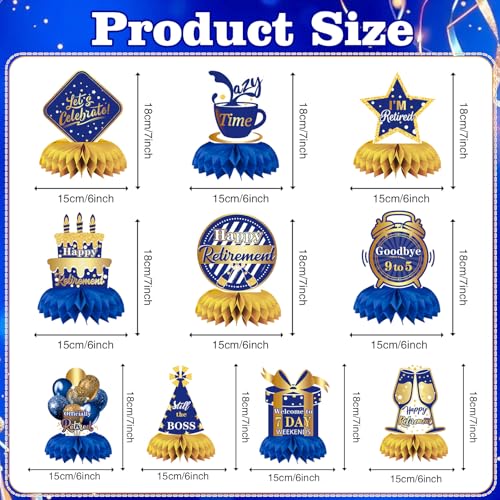 10Pcs Retirement Party Decorations Blue Gold Honeycomb Centerpiece