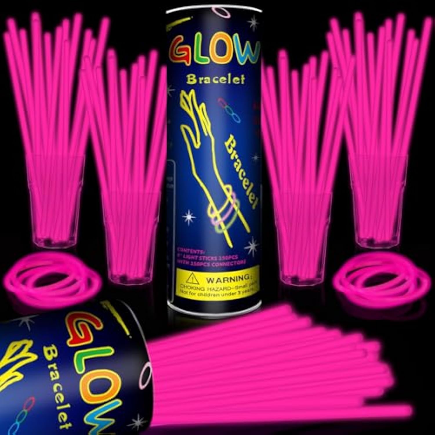200pcs 8in Pink Glow Sticks with Connectors for Birthday & Party Favors