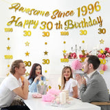 30Th Birthday Decorations Party Banner - 8 Pcs Gold Awesome Since 1996 Happy 30Th Birthday Banners Star Circle Dot Hanging Swirls Decor Gifts For 30 Year Old Thirty Men Women Supplies
