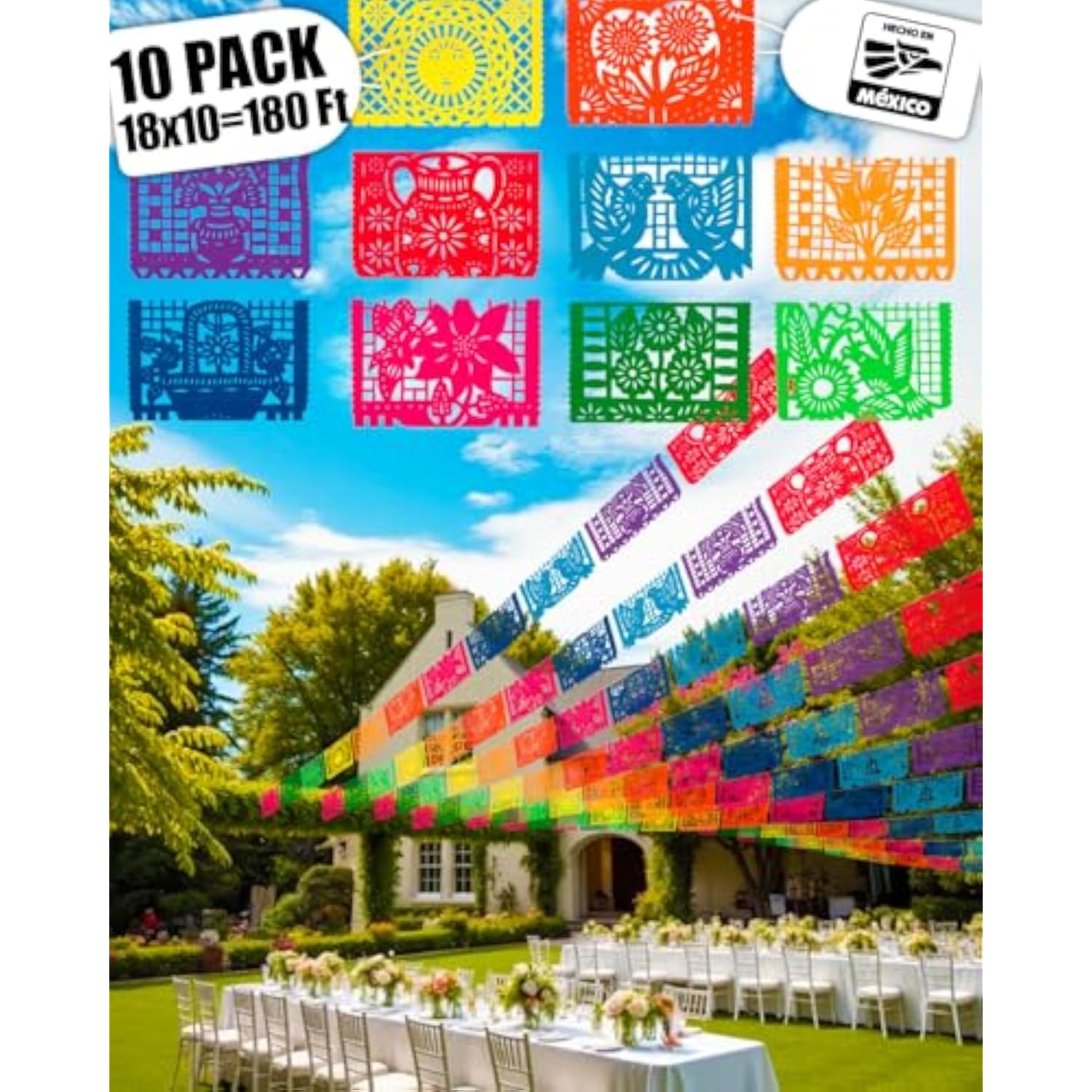 10 Packs Mexican Banners 180 Ft (18 Ft X 10) Papel Picado Mexicano Para Fiesta, Papel Picado Banner, Fiesta Banner, Mexican Party Decoration, Birthdays, Dia De Los Muertos, Cinco De Mayo