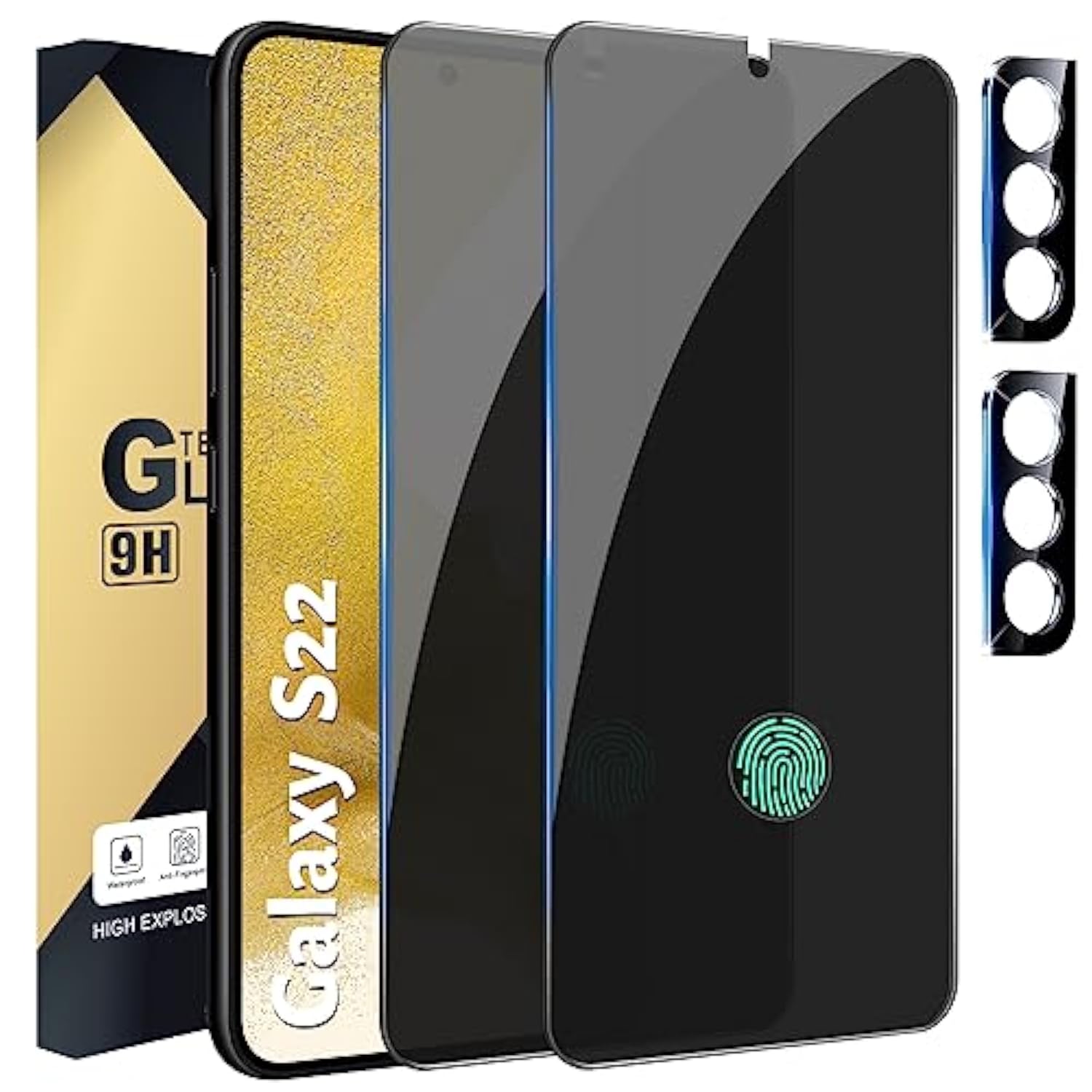 [2+2 Pack Privacy Screen Protector Compatible With Galaxy S22 5G, 2 Tempered Glass With 2 Camera Lens Protectors - Hd Clear - Bubble-Free - Anti-Spy - Scratch Resistant