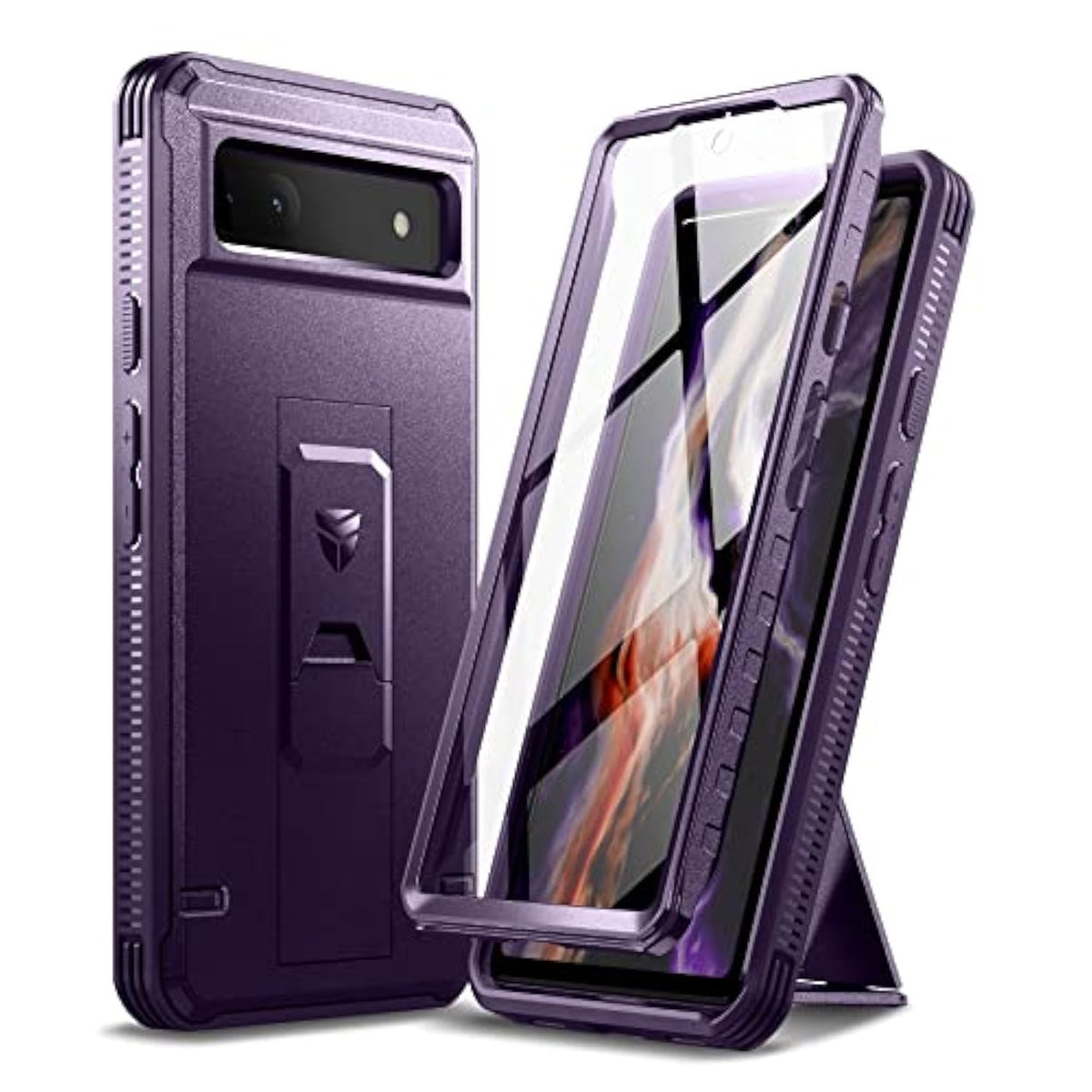 Full Body Case For Google Pixel 6A, [Built In Screen Protector And Kickstand] Heavy Duty Military Grade Protection Shockproof Protective Cover For Google Pixel 6A (Phantom Purple)
