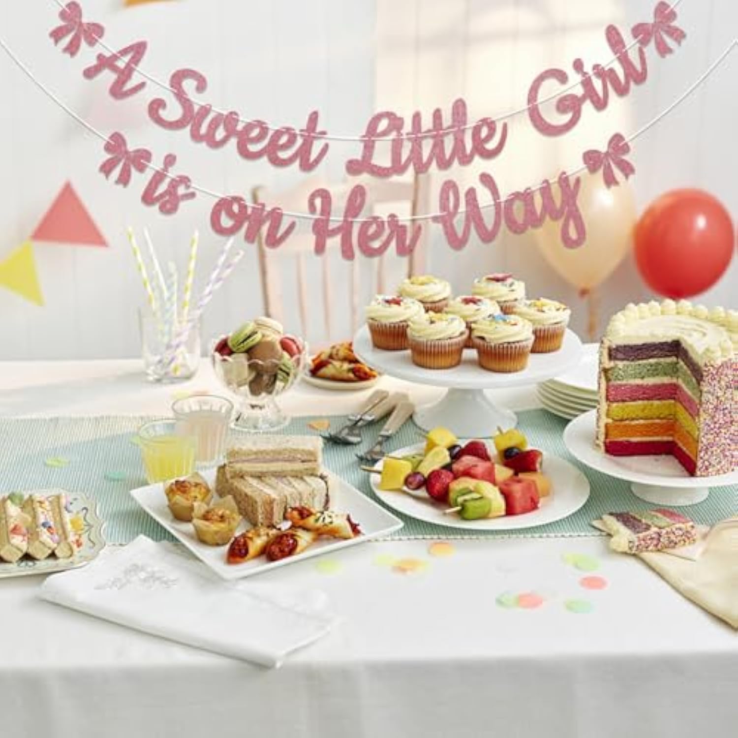 2pcs Sweet Little Girl Banners – Pink Bow Baby Shower & Gender Reveal Decor