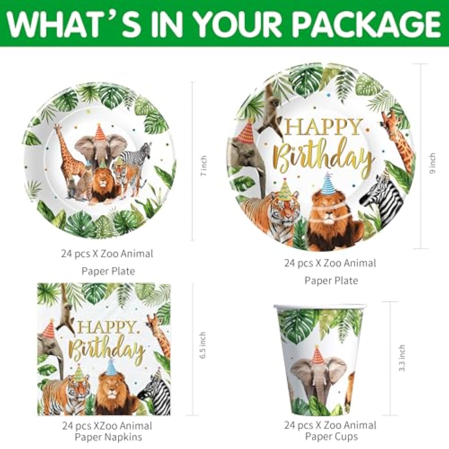 Jungle Safari Party Decorations For Birthday Baby Shower, Zoo Wild Animal Birthday Party Supplies, Paper Plates And Napkins Set, Cups, Straws, Cutlery, Tablecloth, 24 Guests