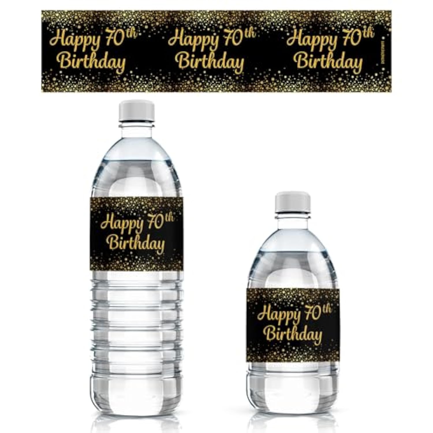 70Th Birthday Party Water Bottle Labels – Black & Gold Birthday Decorations, 20 Stickers